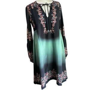 Clover Canyon Boho Floral Long Sleeve Tie Front Mini Dress Size M